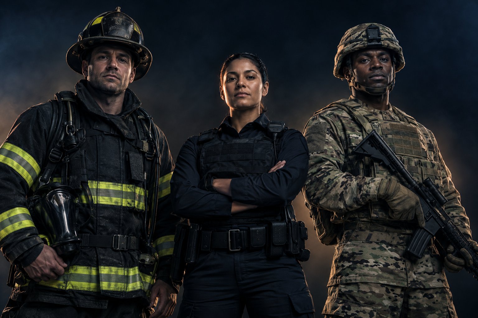 Firefighter, police officer and service member